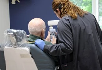 Employee working with a client